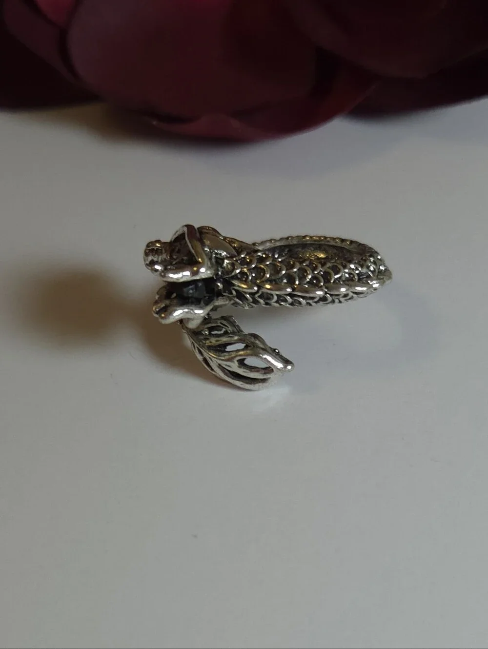 Silver Plated Dragon Tail Wrap Around Ring Size 8 Statement Ring Unisex